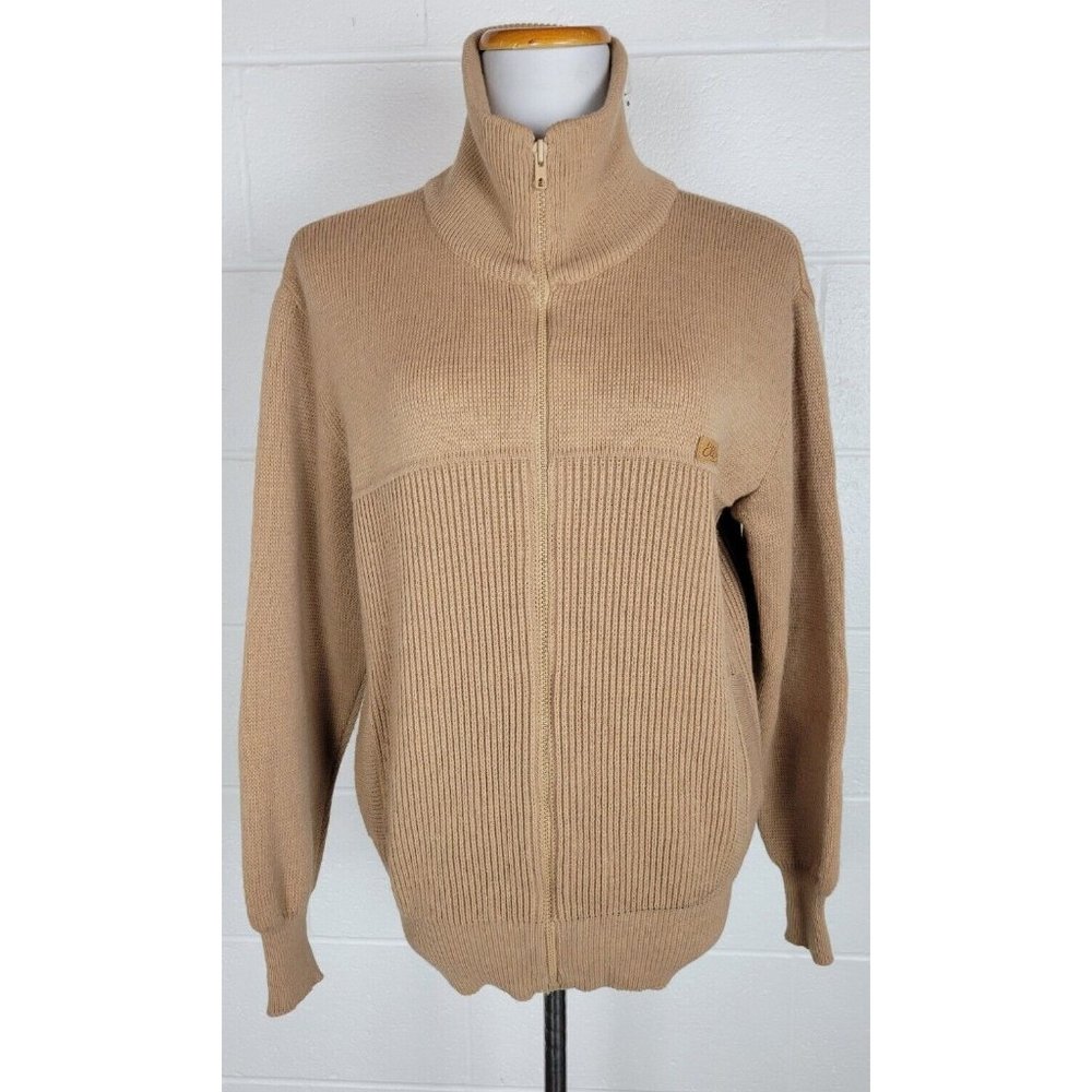Vtg Ellevi Brown Wool Blend‎ Zip Front Sweater Elbow Patches Italy Legge 883 M/L